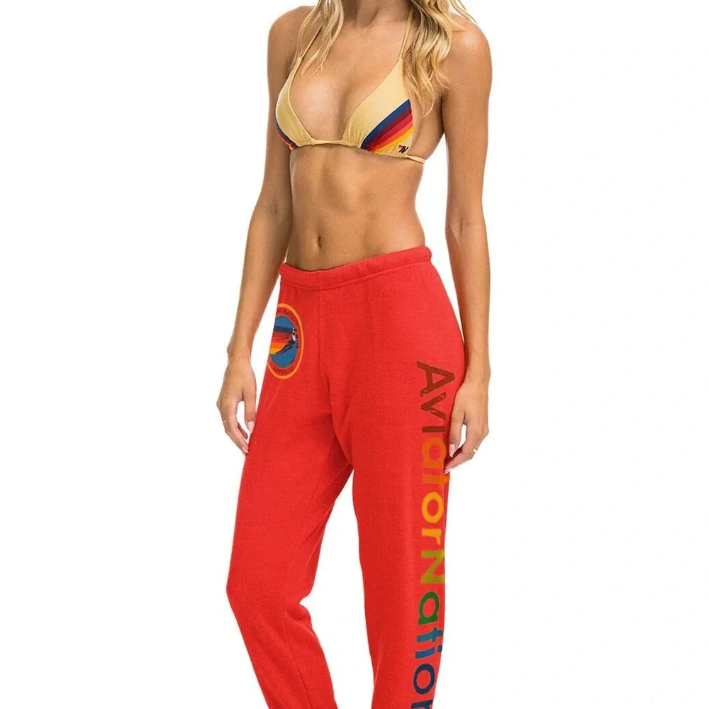 Aviator Nation Red Sweatpants with Multicolor Logo - Picture 4 of 9
